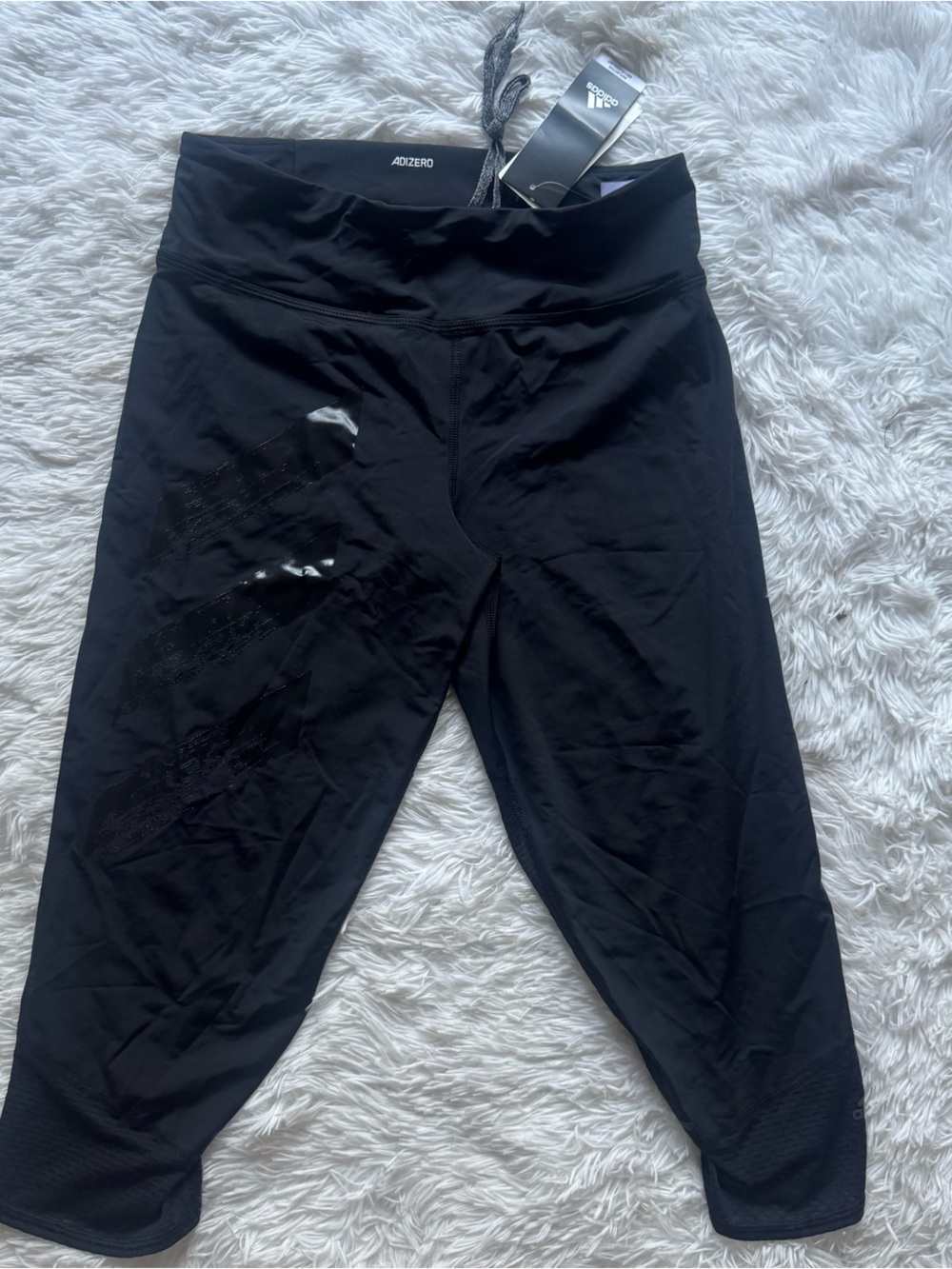 adidas Black women Cropped Performance Leggings with Glossy Stripes